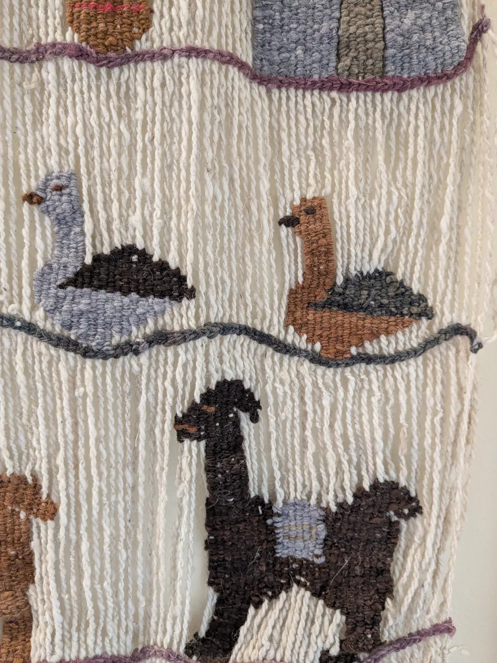 Vtg 70's Handwoven Cream Wall Hanging with Multi-Color Folk Motifs 🦙